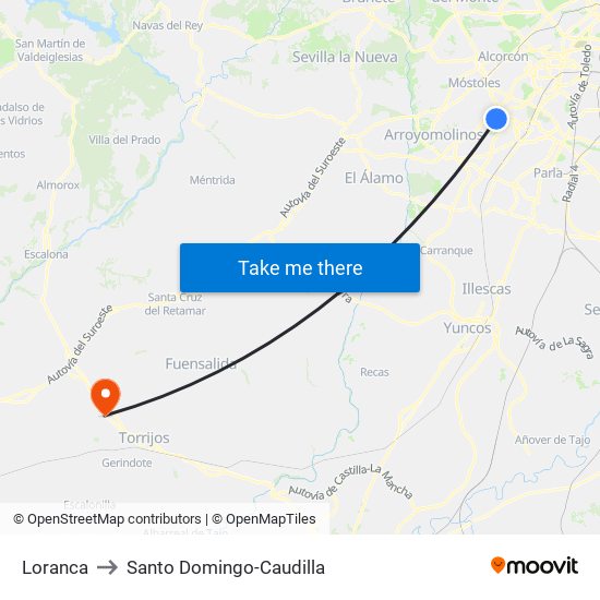 Loranca to Santo Domingo-Caudilla map