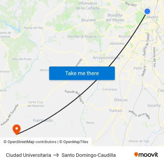 Ciudad Universitaria to Santo Domingo-Caudilla map