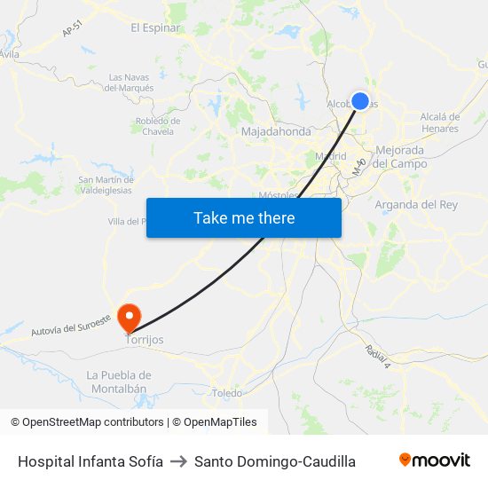 Hospital Infanta Sofía to Santo Domingo-Caudilla map