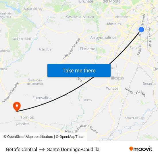 Getafe Central to Santo Domingo-Caudilla map