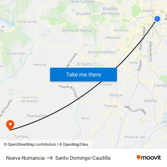 Nueva Numancia to Santo Domingo-Caudilla map