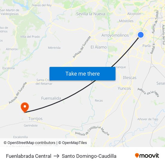 Fuenlabrada Central to Santo Domingo-Caudilla map