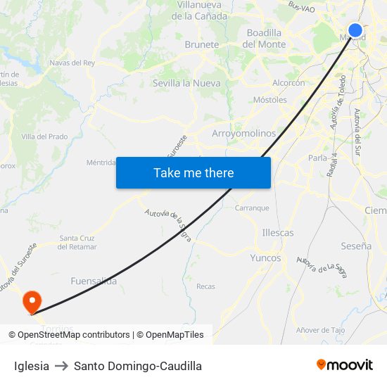 Iglesia to Santo Domingo-Caudilla map