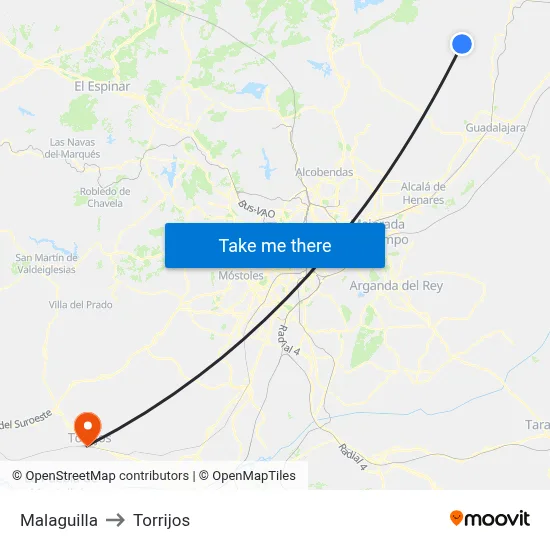Malaguilla to Torrijos map