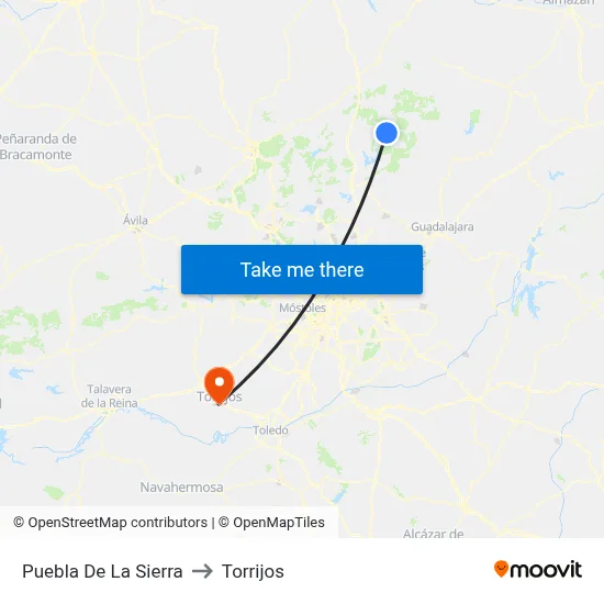 Puebla De La Sierra to Torrijos map