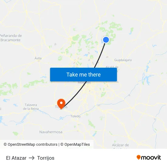 El Atazar to Torrijos map