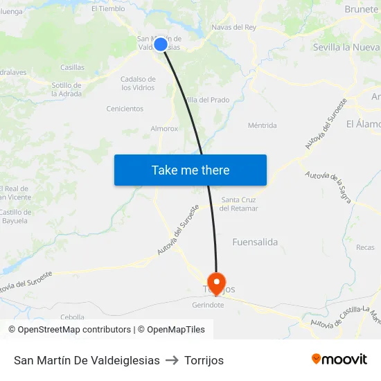 San Martín De Valdeiglesias to Torrijos map