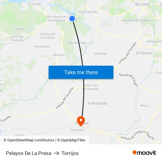 Pelayos De La Presa to Torrijos map