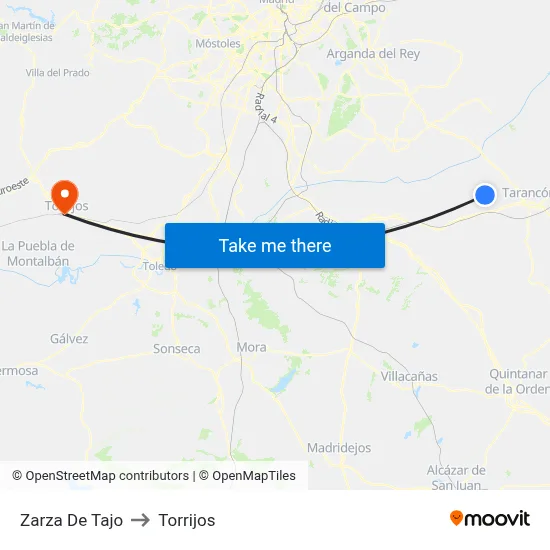Zarza De Tajo to Torrijos map