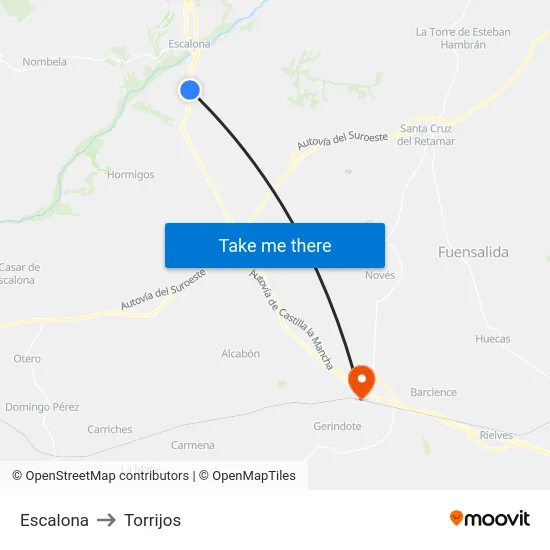 Escalona to Torrijos map