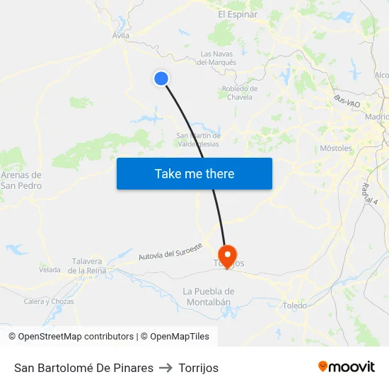 San Bartolomé De Pinares to Torrijos map