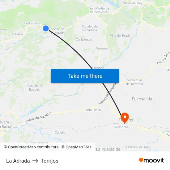 La Adrada to Torrijos map