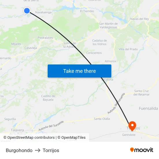 Burgohondo to Torrijos map