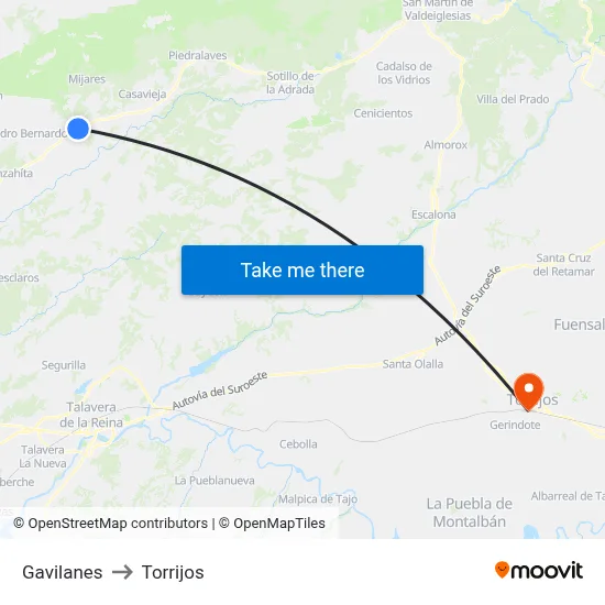 Gavilanes to Torrijos map