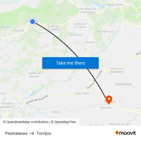 Piedralaves to Torrijos map