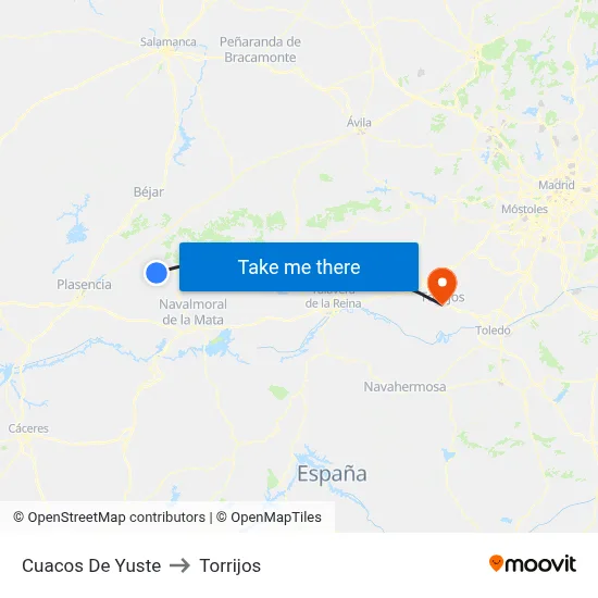 Cuacos De Yuste to Torrijos map