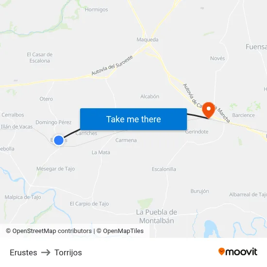 Erustes to Torrijos map