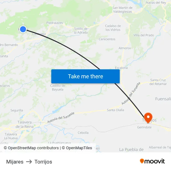 Mijares to Torrijos map