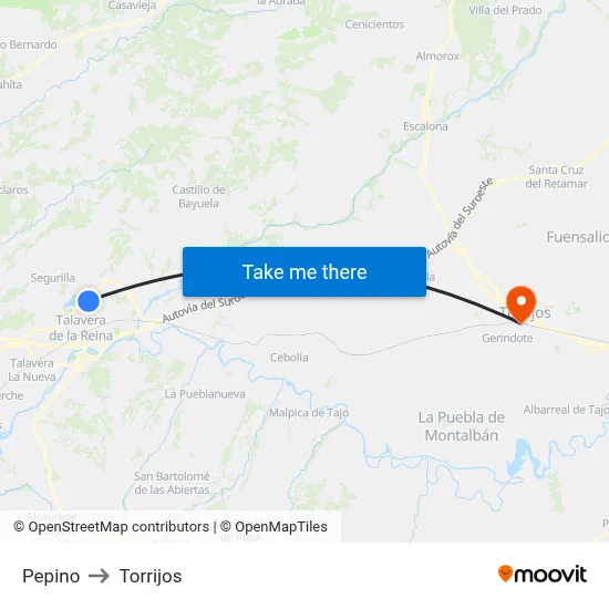 Pepino to Torrijos map