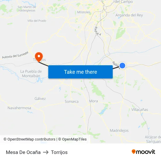 Mesa De Ocaña to Torrijos map