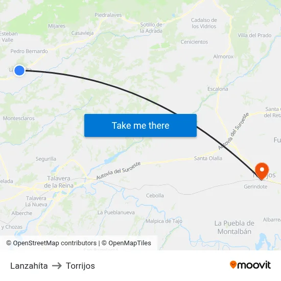 Lanzahíta to Torrijos map