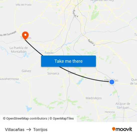 Villacañas to Torrijos map