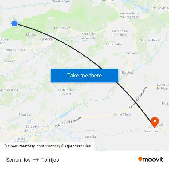 Serranillos to Torrijos map