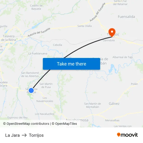 La Jara to Torrijos map