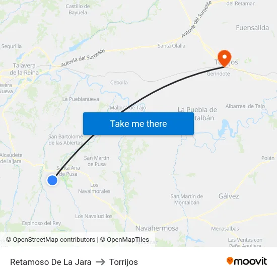 Retamoso De La Jara to Torrijos map