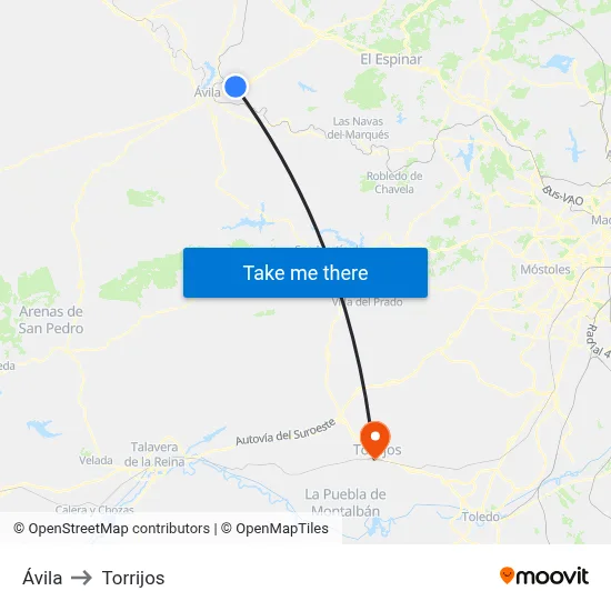 Ávila to Torrijos map
