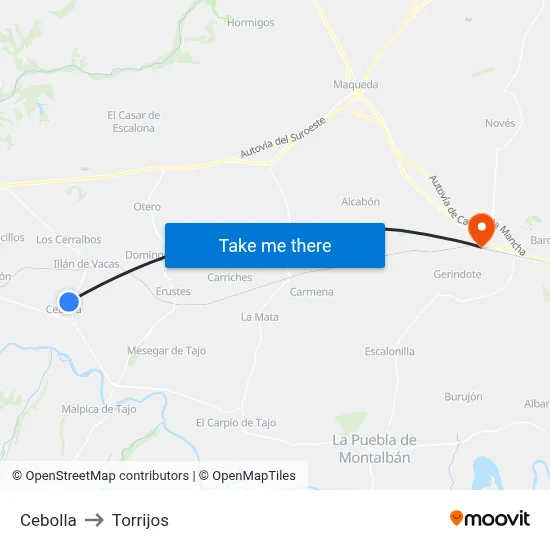 Cebolla to Torrijos map