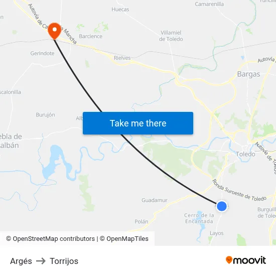 Argés to Torrijos map
