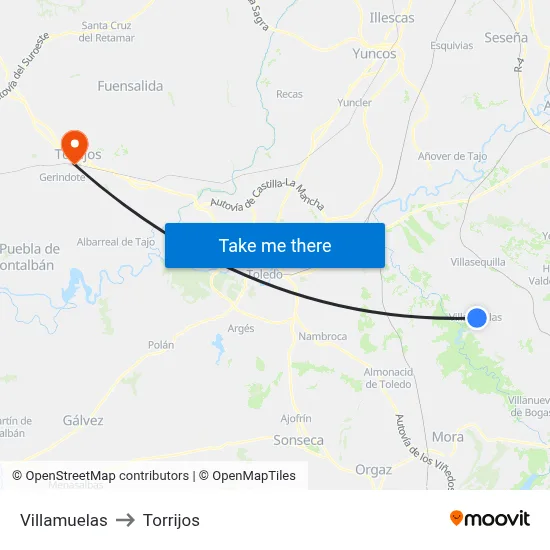 Villamuelas to Torrijos map