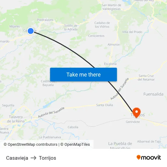 Casavieja to Torrijos map