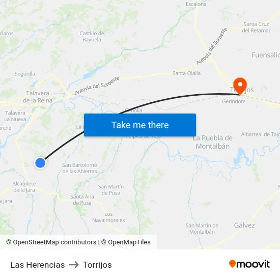 Las Herencias to Torrijos map