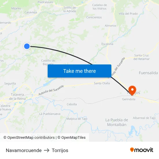 Navamorcuende to Torrijos map
