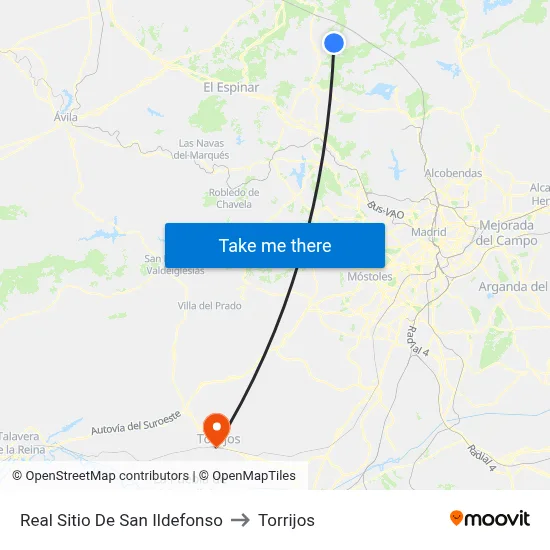 Real Sitio De San Ildefonso to Torrijos map
