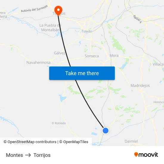 Montes to Torrijos map