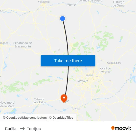 Cuéllar to Torrijos map