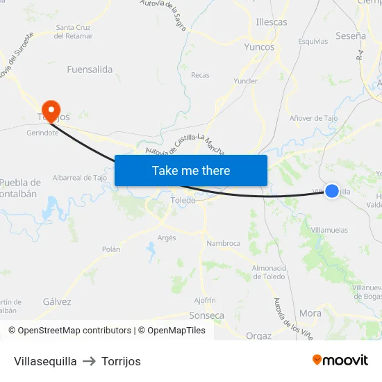 Villasequilla to Torrijos map