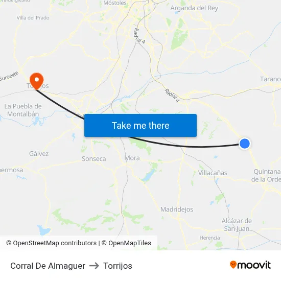 Corral De Almaguer to Torrijos map