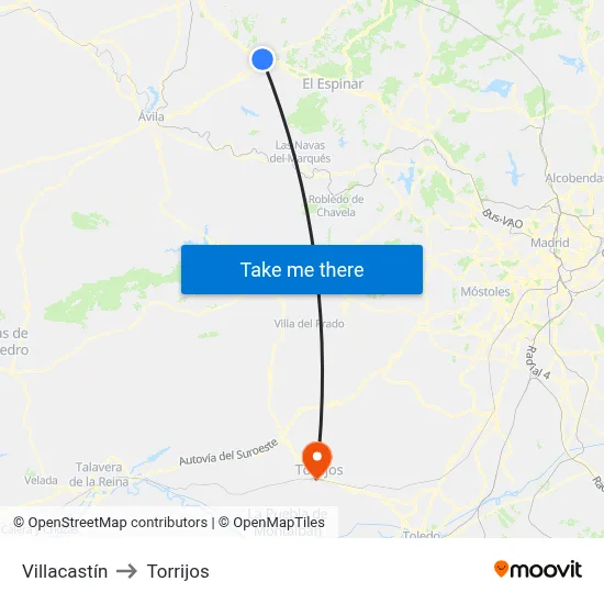 Villacastín to Torrijos map