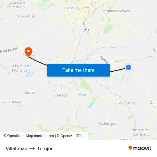 Villatobas to Torrijos map