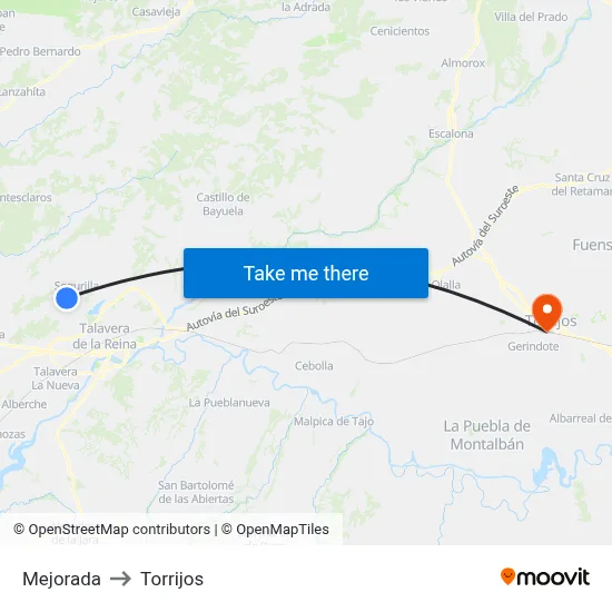 Mejorada to Torrijos map
