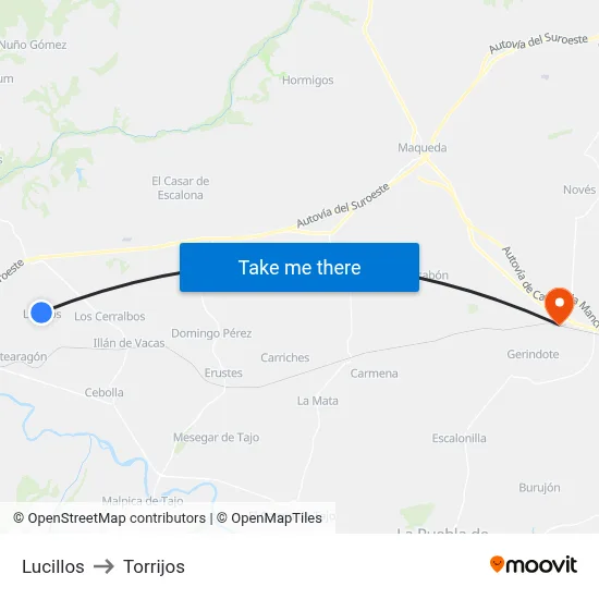 Lucillos to Torrijos map