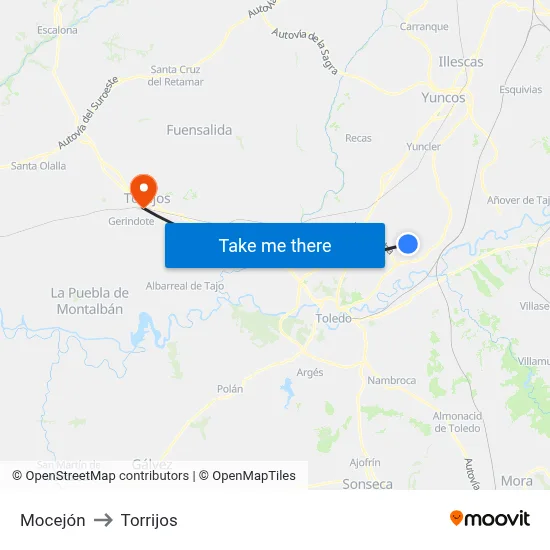 Mocejón to Torrijos map