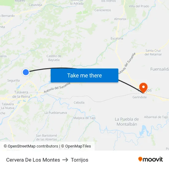 Cervera De Los Montes to Torrijos map