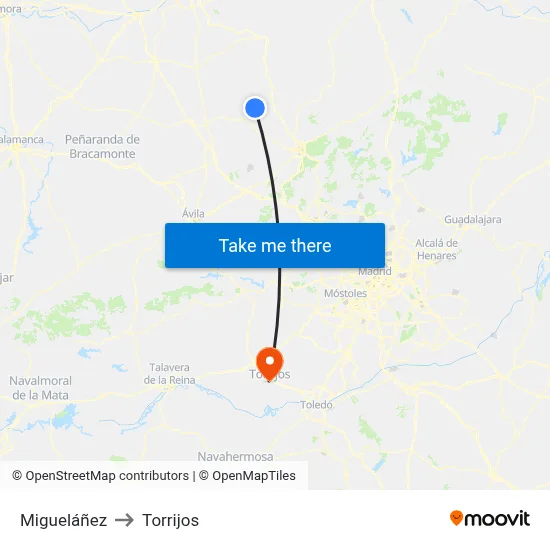 Migueláñez to Torrijos map