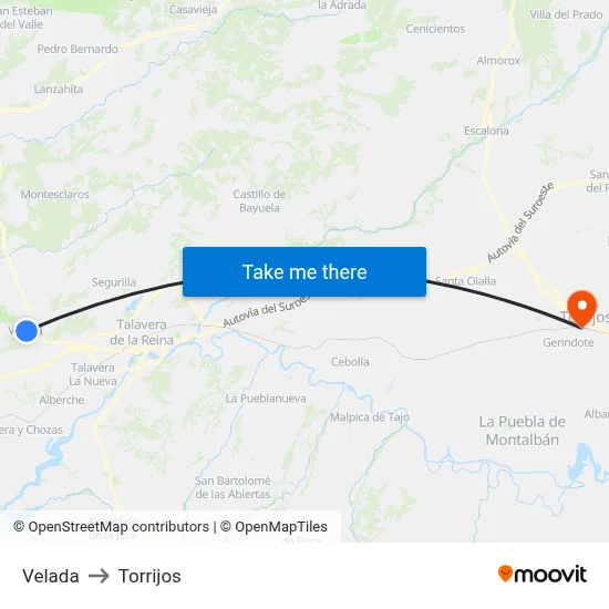 Velada to Torrijos map