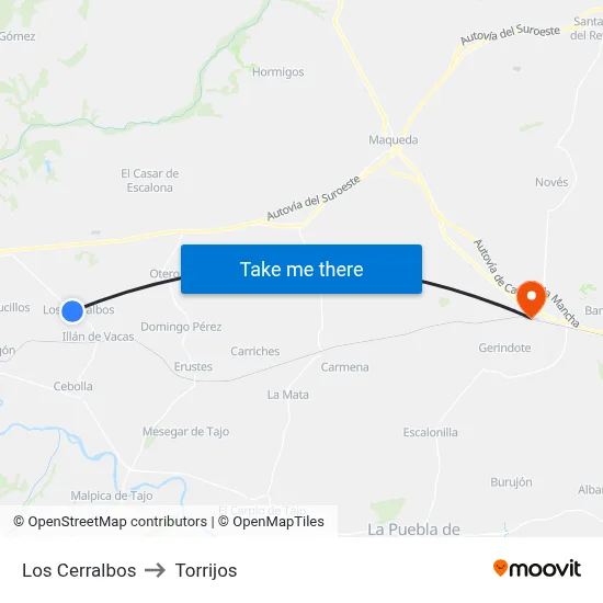 Los Cerralbos to Torrijos map